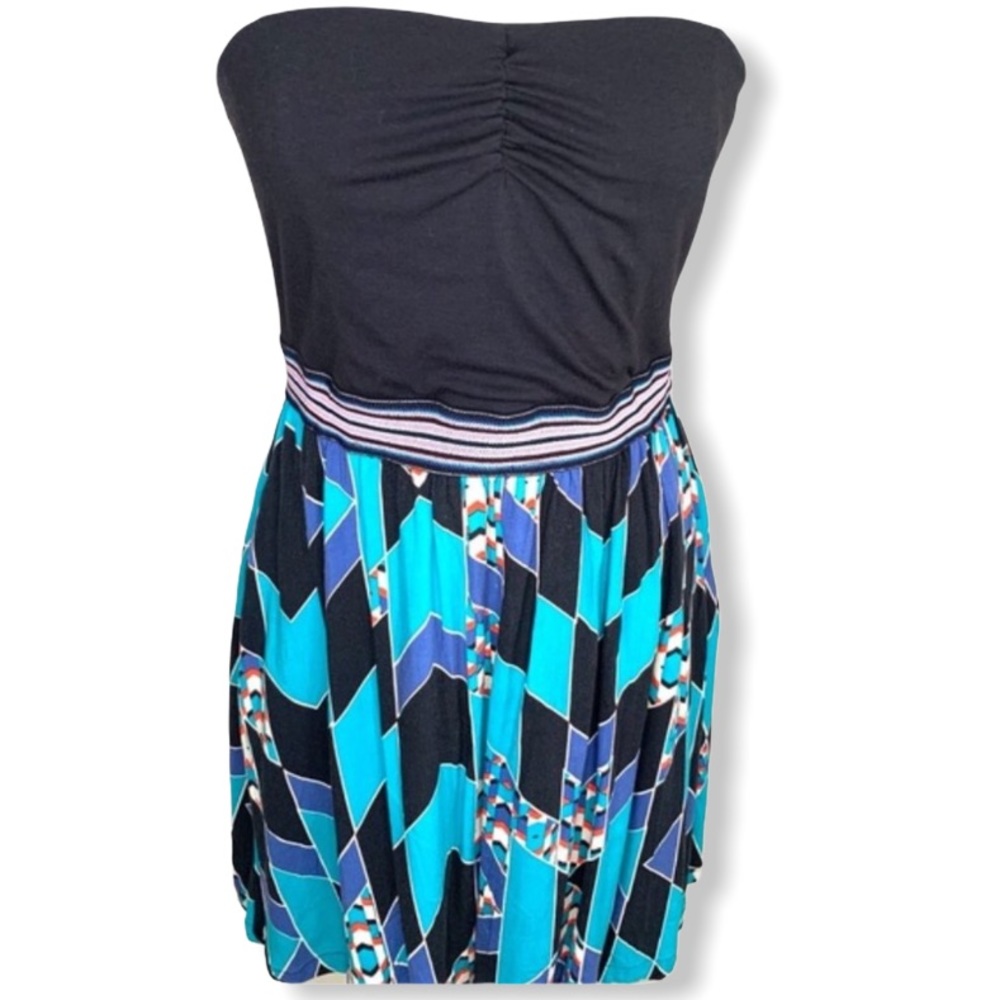 Xhilaration Black Strapless Printed Summer Dress L